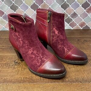 L'Artiste by Spring Step Socute Leather Booties -‎ Bordeaux - EU37/US 6.5/7